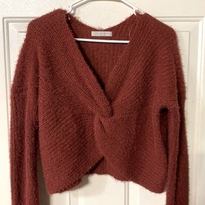 Size L Burgundy Crossed Knitted Sweater